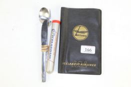 A 1960's/70's Loftleidir (Icelandic Airlines) document wallet, knife, fork, spoon and stainless