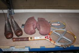 A pair of vintage 1950's leather football boots with leather laces (never used) and a pair of Wilson
