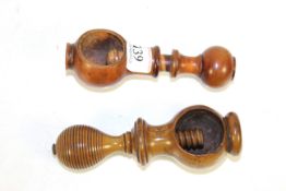 Two 19th Century treen screw form nut crackers