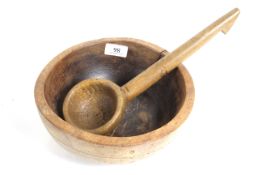 A 19th Century elm bowl and a sycamore ladle