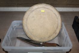 A bread board, bread knives and two steels