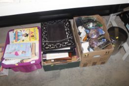 Three boxes containing various books, picture fram