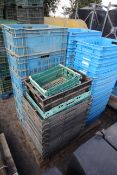 Pallet of mixed stacking crates.