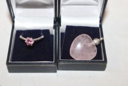 A 925 silver dress ring set with pink stone and a