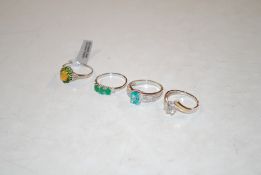 Three 925 silver dress rings set with coloured sto