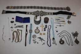 A box containing white metal cuff bangle, wrist wa