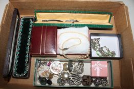 A box of costume jewellery to include necklace set