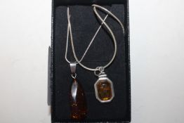 Two vintage Sterling silver and amber necklaces
