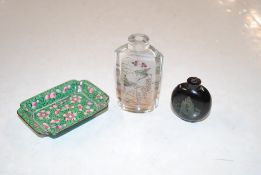 A Chinese glass internally painted snuff bottle; a