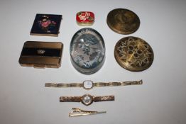 A box containing compacts and wrist watches