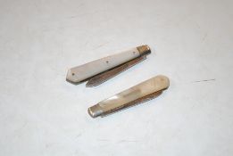Two mother of pearl and silver bladed fruit knives