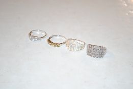 Three 925 silver dress rings set with white stones