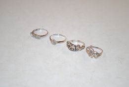 Four 925 silver dress rings, two decorated with el
