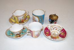 Three Dresden porcelain cabinet cups and saucers;