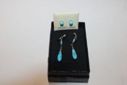 A pair of vintage Sterling silver turquoise screw