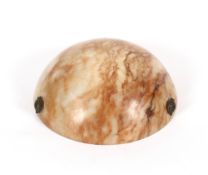 An Art Deco alabaster pendant light shade, with hanging chains and ceiling fitment, 36.5cm dia.