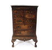 A good quality George III style mahogany chest,  on stand, having fold over top, fitted six short
