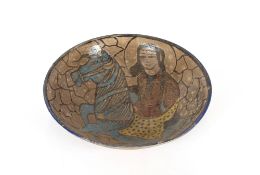 A late 19th Century Islamic Khorasan (Afghanistan), ceramic painted pottery bowl, depicting a figure