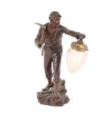 A bronzed table lamp, in the form of a miner with pick axe, 55cm high