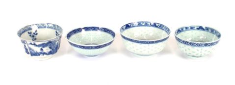 Four various 18th and 19th Century Chinese porcelain bowls, various patterns and marks to bases, the