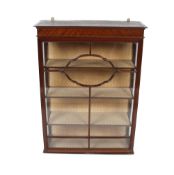 A 19th Century mahogany hanging china display cabinet, enclosed by a glazed panel door and raised on