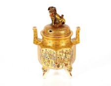A Japanese Satsuma pottery Koro and cover, having all over decoration of figures and geometric