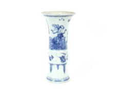 A Chinese blue and white Gu shaped vase, decorated figures, rocky landscapes and script, 38cm high
