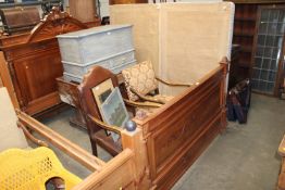 A modern mahogany ornately carved bed frame approx