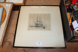 Roland Longmaid, pencil signed etching of HMS Vict