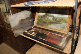 W. A. Cave, oil on canvas study depicting houses AF, together with an oil on board study of a