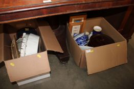 Two boxes containing various blue and white china,