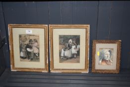 A gilt framed watercolour portrait study with labe