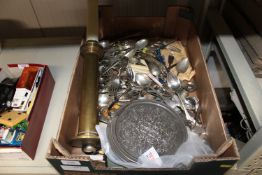 A box containing various silver plated and other c
