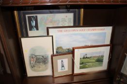 A collection of various golf related prints