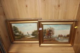 C F Rump, two oil on board studies depicting lake