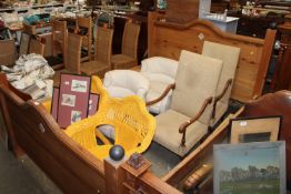 A pine bed frame having inset tile decoration, app