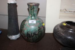A Studio Pottery baluster vase with green and red