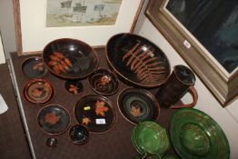 A collection of Wold Studio Pottery plates, bowls