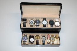 A watch case and contents of thirteen various wris
