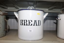 An enamel bread bin