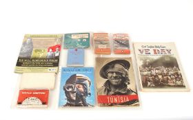 A mixed collection of ephemera including WWII date