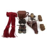 A mixed lot including WWI binoculars, a holster, a