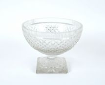 A large hobnail cut pedestal bowl, raised on a square plinth, 24.5cm x 20cm