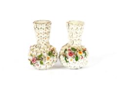 A pair of Ernst Bohne & Sohne, Dresden multifloral encrusted posy vases, 8cm high