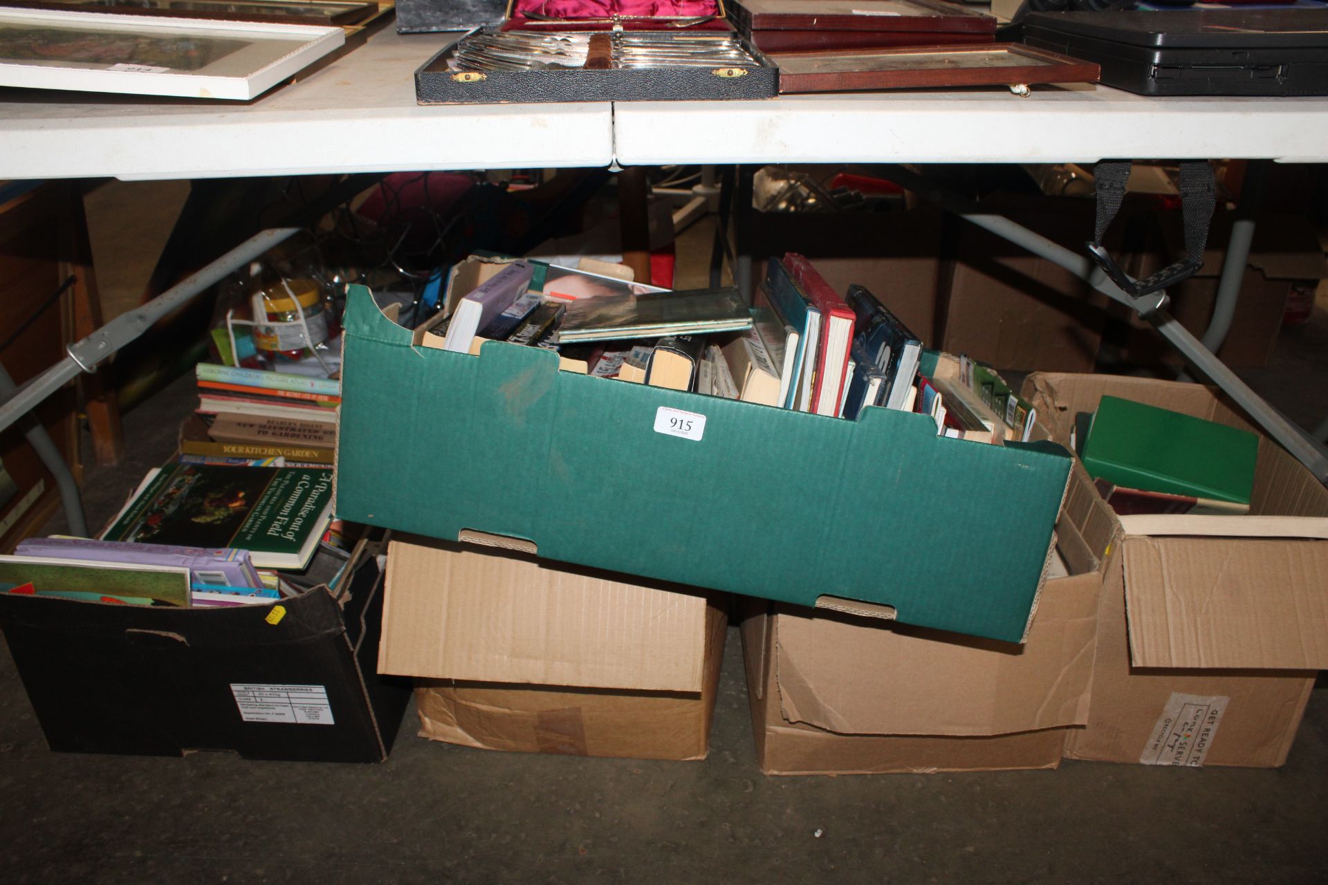 Five boxes of various books
