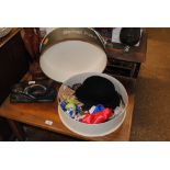 A Bernat Klein hat box and miscellaneous contents