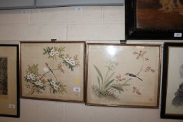 A pair of Oriental paintings on silk, depicting bi