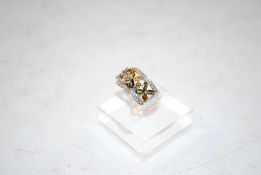 A sterling silver and tourmaline ring, size O