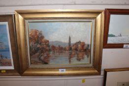 Derek Russell oil on board river scene