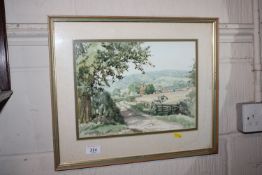 Wyatt landscape watercolour study depicting cows